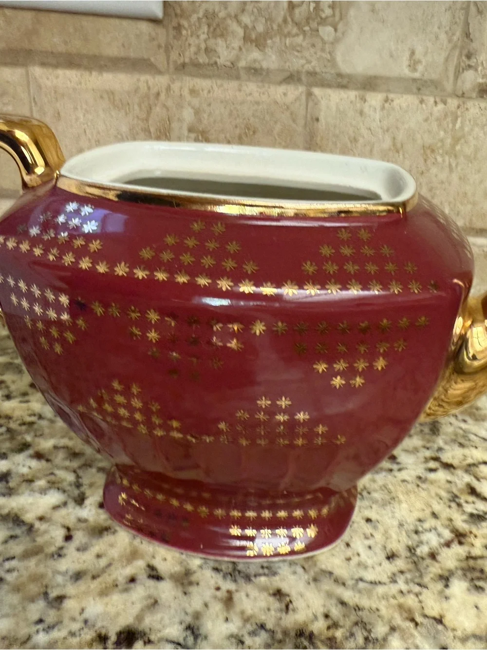 Burgundy Porcelain Teapot with Gold Accents